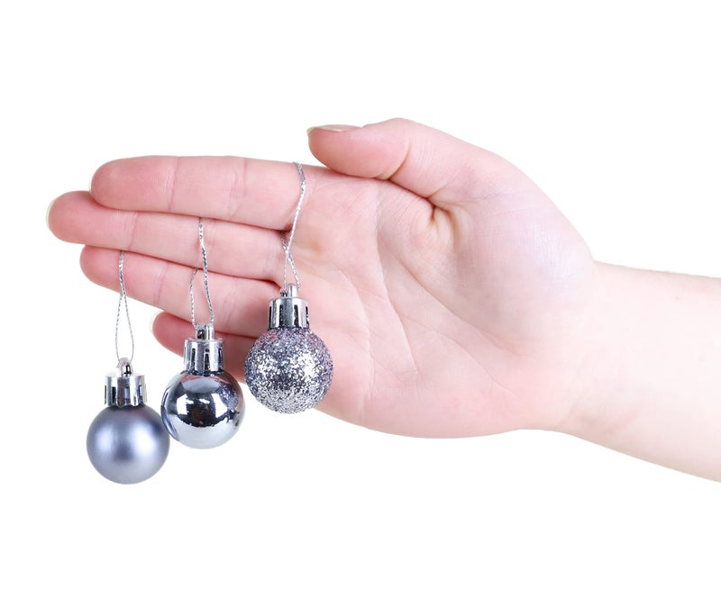 Christmas ConceptsÂ® Pack of 25-25mm Mini Christmas Tree Baubles - Shiny, Matte & Glitter Decorated Ornaments (Graphite Grey) - Image 4